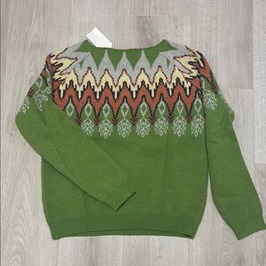 Green Sweater with Bold Pattern